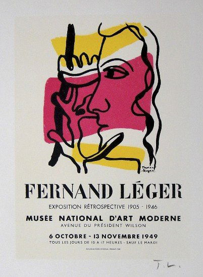 Fernand Leger Lithograph Ecole de Paris: Original lithograph from a special VIP folder, 1953. Hand signed by Fernand Leger in pencil. Lithograph: Fernand Mourlot, Paris. Editeur and Prov: Galerie Maeght, Paris. Size: 11.8 x 9 inches (30 x 23