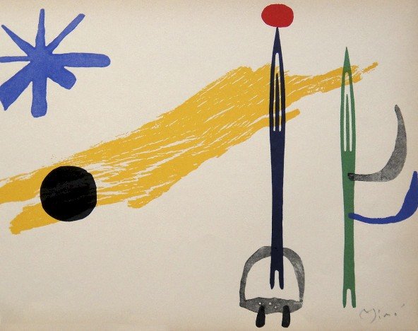 JOAN MIRO, Signed Lithographie 1954: Signed Lithograph by Joan MIRO, 1954. Hand signed by Joan Miro in pencil. This lithograph was part of the signed VIP book "The Graphic Work". Prov: Mourlot/AimŽ Maeght; StŠdtische Galerie MŸnchen/K