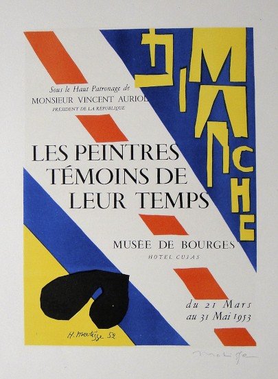Henri Matisse Lithograph Ecole de Paris: Original lithograph from a special VIP folder, 1953. Hand signed by Henri Matisse in pencil. Lithograph: Fernand Mourlot, Paris. Editeur and Prov: Galerie Maeght, Paris. Size: 11.8 x 9 inches (30 x 23
