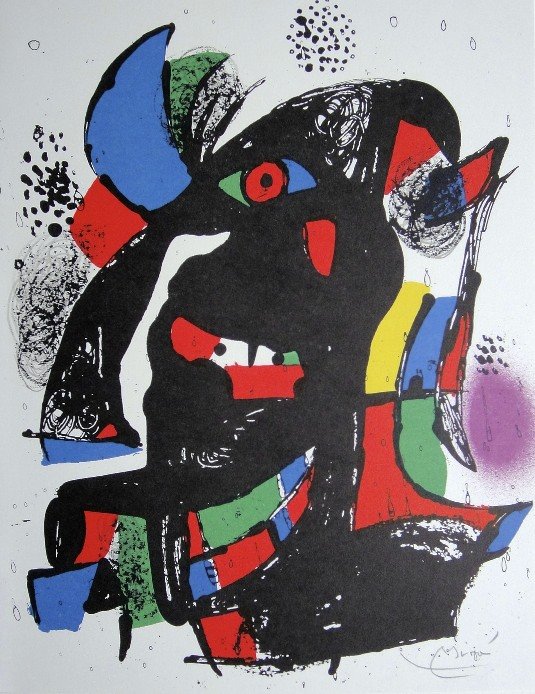 JOAN MIRO, Original signed Lihtograph, 1981: Wonderful signed Lithograph by Joan Miro. Hand signed by Joan Miro in pencil. From a VIP folder "Lithograph IV" 1981. Maeght Editeur, Paris. Size: 12.6 x 9.5 in (32 x 24 cm).