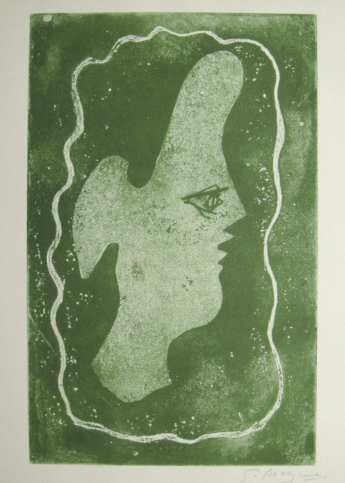 GEORGES BRAQUE, Signed Lithograph, 1963: Georges BRAQUE, signed Lithograph 1963. Hand signed by Braque in pencil. Signed VIP book edition of "Lithograph". Printed by Fernand Mourlot and AndrŽ Sauret, Union de Paris / 1963. Size: 11.8 x 9.4 