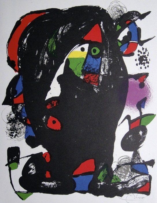 JOAN MIRO, Original signed Lihtograph, 1981: Wonderful signed Lithograph by Joan Miro. Hand signed by Joan Miro in pencil. From a VIP folder "Lithograph IV" 1981. Maeght Editeur, Paris. Size: 12.6 x 9.5 in (32 x 24 cm).