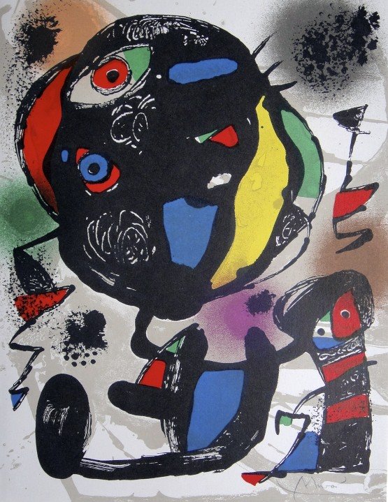JOAN MIRO, Original signed Lihtograph, 1981: Wonderful signed Lithograph by Joan Miro. Hand signed by Joan Miro in pencil. From a VIP folder "Lithograph IV" 1981. Maeght Editeur, Paris. Size: 12.6 x 9.5 in (32 x 24 cm).