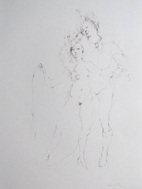 Leonor FINI, signed original Lithograph 1973: Original Lithograph by Leonor FINI. Hand signed by Fini in pencil. From a signed VIP book published in 1973. Size: 14.2 x 11 inches (36 x 28 cm). Very beautiful and rare lithograph in best conditions.