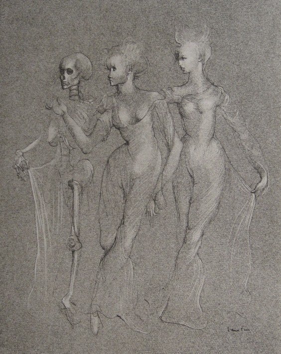 Leonor FINI, signed original Lithograph 1973: Original Lithograph by Leonor FINI. Hand signed by Fini in pencil. From a signed VIP book published in 1973. Size: 14.2 x 11 inches (36 x 28 cm). Very beautiful and rare lithograph in best conditions.