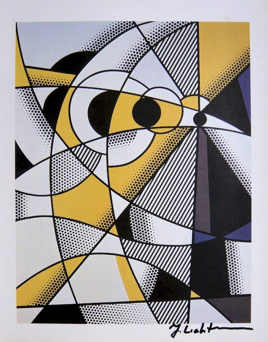 ROY LICHTENSTEIN, Signed Print, 1982: Roy LICHTENSTEIN, signed Offset Print "Eclipse of the Sun II". From a signed VIP book published in 1982 by Nationalgalerie Berlin / Staatliche Museen Preussischer Kulturbesitz. Hand signed by Lichtens