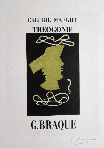 Georges Braque Lithograph Ecole de Paris: Original lithograph from a special VIP folder, 1958. Hand signed by Georges Braque in pencil. Lithograph: Fernand Mourlot, Paris. Editeur: Galerie Maeght, Paris. Prov: Galerie Maeght, Paris. Size: 11.