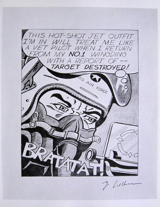 ROY LICHTENSTEIN, Signed Print, 1968: Roy LICHTENSTEIN, "Bratatat" signed Offset Print. From a signed VIP book Claes Oldenburg - Drawings and Prints. Published by Chelsea House, New York in 1968. Hand signed by Lichtenstein in black pen.