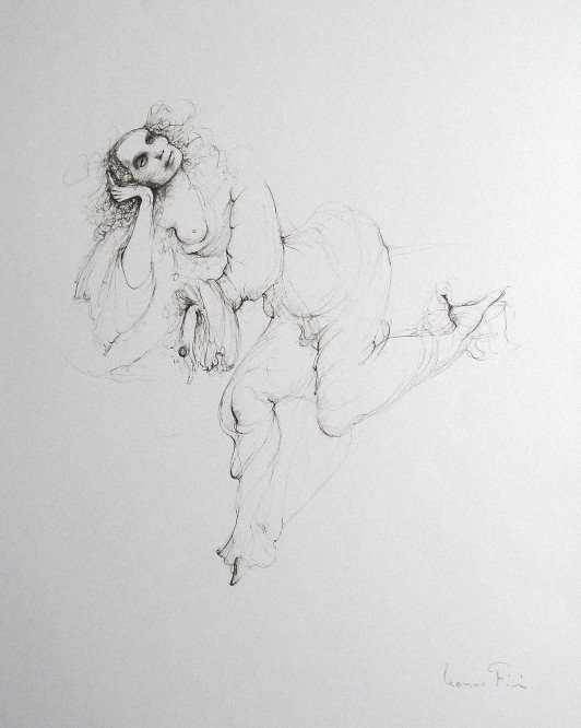 Leonor FINI, signed original Lithograph 1973: Original Lithograph by Leonor FINI. Hand signed by Fini in pencil. From a signed VIP book published in 1973. Size: 14.2 x 11 inches (36 x 28 cm). Very beautiful and rare lithograph in best conditions.
