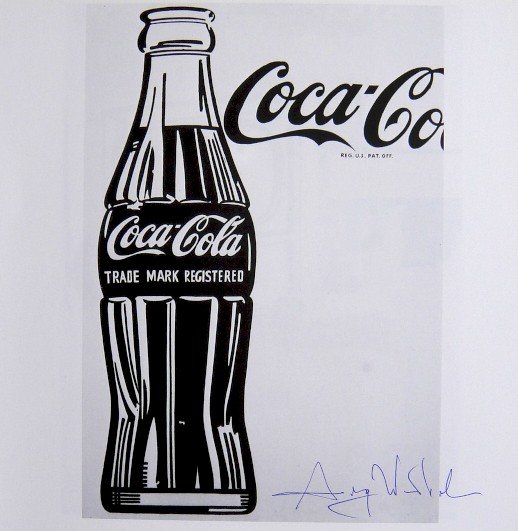 ANDY WARHOL, Signed Print, 1982: Andy WARHOL, "Coca-Cola" signed Print. From a signed VIP book from 1982. Hand signed by Andy Warhol in blue pen. Size: 8.3 x 8.3 in (21 x 21 cm) printed on the back.