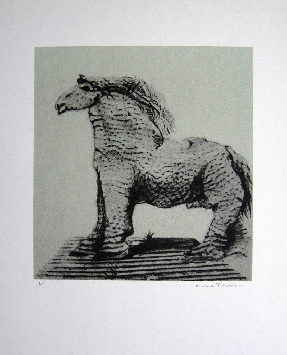 Max Ernst, signed Lithogrraph, 1957: Lithograph from Max Ernst, published in 1957. Hand signed by Ernst, signature and 61 in pencil. From a VIP book "Historie naturelle II". Prov: Galerie Berggruen, Paris. Size: 12.2 x 10.6 inches (31 x 