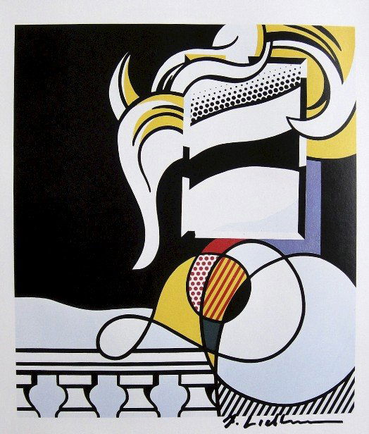 ROY LICHTENSTEIN, Signed Print, 1982: Roy LICHTENSTEIN, signed Offset Print "Portrait". From a signed VIP book published in 1982 by Nationalgalerie Berlin / Staatliche Museen Preussischer Kulturbesitz. Hand signed by Lichtenstein in black