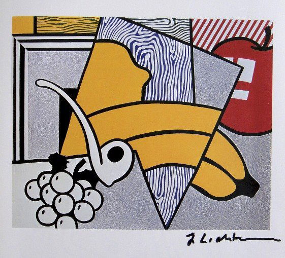 ROY LICHTENSTEIN, Signed Print, 1982: Roy LICHTENSTEIN, signed Offset Print "Cubist Still Life". From a signed VIP book published in 1982 by Nationalgalerie Berlin / Staatliche Museen Preussischer Kulturbesitz. Hand signed by Lichtenstein