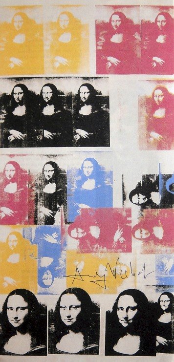 ANDY WARHOL, Signed Print, 1983: Andy WARHOL, "Mona Lisa" signed Print. From a signed VIP book from 1983. Hand signed by Andy Warhol in black pen. Size: 11.4 x 5.5 in (29 x 14 cm), printed on the back.