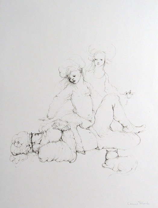 Leonor FINI, signed original Lithograph 1973: Original Lithograph by Leonor FINI. Hand signed by Fini in pencil. From a signed VIP book published in 1973. Size: 14.2 x 11 inches (36 x 28 cm). Very beautiful and rare lithograph in best conditions.