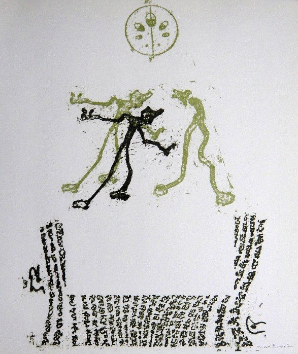 Max Ernst, Original signed Lithograph, 1971: Original Lithograph from Max Ernst, 1971. Hand signed by Max Ernst in penci. From a signed VIP book "Die RŸckkehr der schšnen GŠrtnerin". Editeur: DuMont Atelier, Paris. Size: 11.4 x 9.4 inches (29
