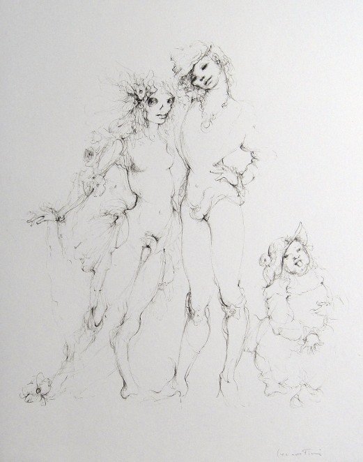 Leonor FINI, signed original Lithograph 1973: Original Lithograph by Leonor FINI. Hand signed by Fini in pencil. From a signed VIP book published in 1973. Size: 14.2 x 11 inches (36 x 28 cm). Very beautiful and rare lithograph in best conditions.