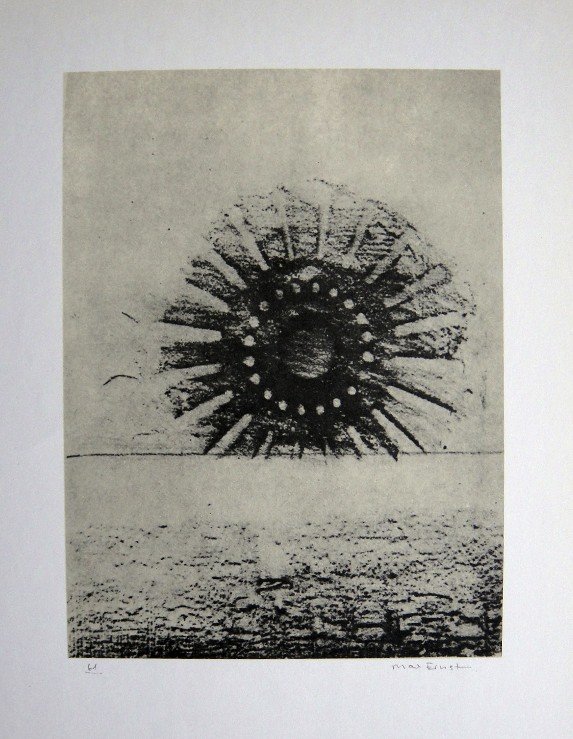 Max Ernst, signed Lithogrraph, 1957: Lithograph from Max Ernst, published in 1957. Hand signed by Ernst, signature and 61 in pencil. From a VIP book "Historie naturelle II". Prov: Galerie Berggruen, Paris. Size: 12.2 x 10.6 inches (31 x 