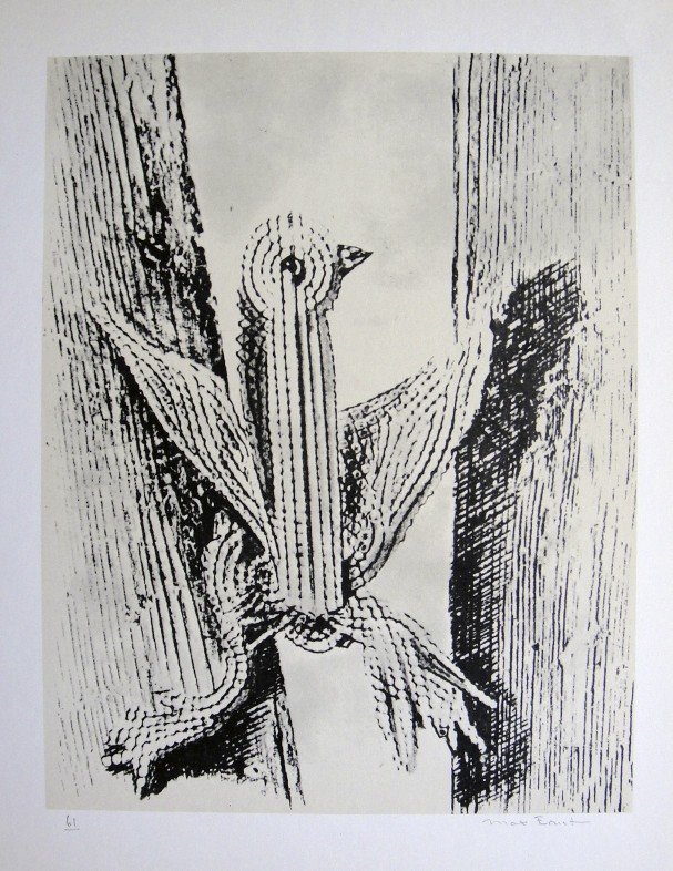 Max Ernst, signed Lithogrraph, 1957: Lithograph from Max Ernst, published in 1957. Hand signed by Ernst, signature and 61 in pencil. From a VIP book "Historie naturelle II". Prov: Galerie Berggruen, Paris. Size: 12.2 x 10.6 inches (31 x