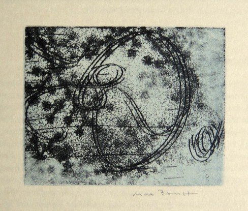 Max Ernst, Original signed Lithograph, 1971: Original Lithograph from Max Ernst, 1971. Hand signed by Max Ernst in penci. From a signed VIP book "Die RŸckkehr der schšnen GŠrtnerin". Editeur: DuMont Atelier, Paris. Size: 11.4 x 9.4 inches (29