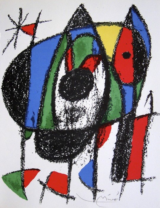 JOAN MIRO, Original signed Lihtograph, 1975: Wonderful signed Lithograph by Joan Miro. Hand signed by Joan Miro in pencil. From a VIP folder "Lithograph II" 1975. Maeght Editeur, Paris. Size: 12.6 x 9.5 in (32 x 24 cm).