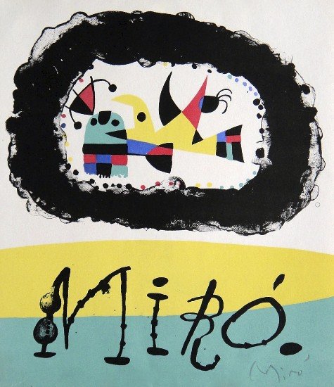 Joan Miro signed original Lithograph 1956: Joan Miro, original Lithographie from a VIP folder 1956. Hand signed by Miro in pencil. Editeur: Galerie Maeght, Paris. Prov: Jacques Prevert, Georges Ribemont Size: 8.6 x 7.5 inches (22 x 19 cm).