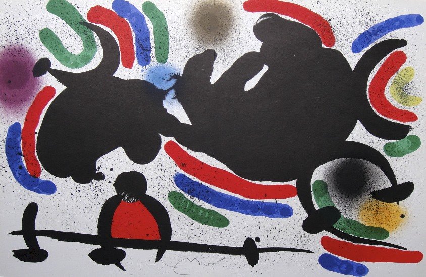Joan MIRO, signed Lithograph, 1970: Joan Miro signed Lithograph from a VIP folder 1970 "Lithographe I" Hand signed by Miro in pencil. Lithograph: Fernand Mourlot, Paris. Prov: Maeght, Paris. Size: 12.6 x 19.2 in (32 x 49 cm) with book f