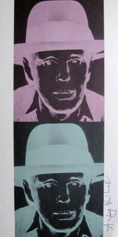 ANDY WARHOL, Signed Print, 1983: Andy WARHOL, "Joseph Beuys" signed Print. From a signed VIP book from 1983. Hand signed by Andy Warhol in black pen. Size: 11.4 x 5.5 in (29 x 14 cm), printed on the back.