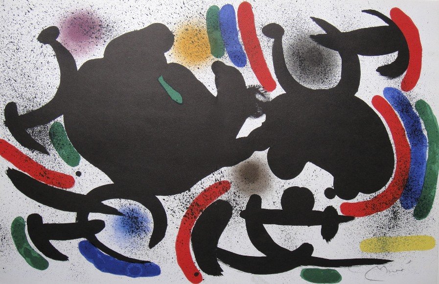 Joan MIRO, signed Lithograph, 1970: Joan Miro signed Lithograph from a VIP folder 1970 "Lithographe I" Hand signed by Miro in pencil. Lithograph: Fernand Mourlot, Paris. Prov: Maeght, Paris. Size: 12.6 x 19.2 in (32 x 49 cm) with book f