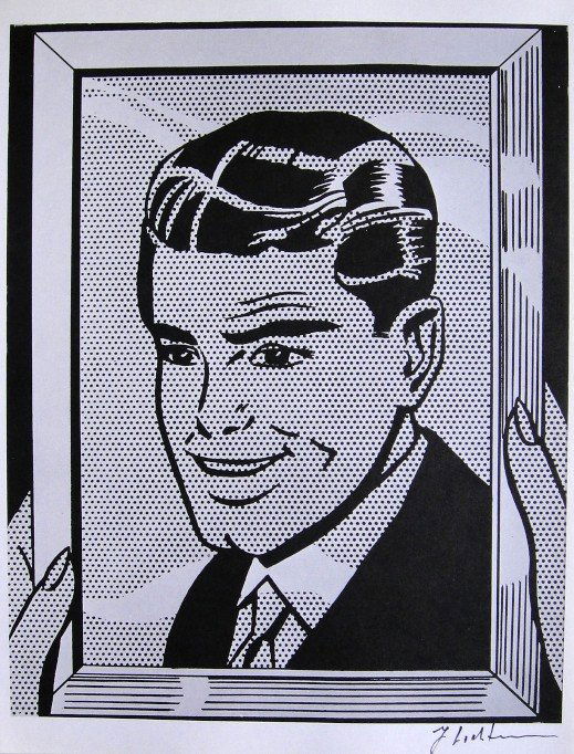 ROY LICHTENSTEIN, Signed Print, 1968: Roy LICHTENSTEIN, "Man" signed Offset Print. From a signed VIP book Claes Oldenburg - Drawings and Prints. Published by Chelsea House, New York in 1968. Hand signed by Lichtenstein in black pen. Size: