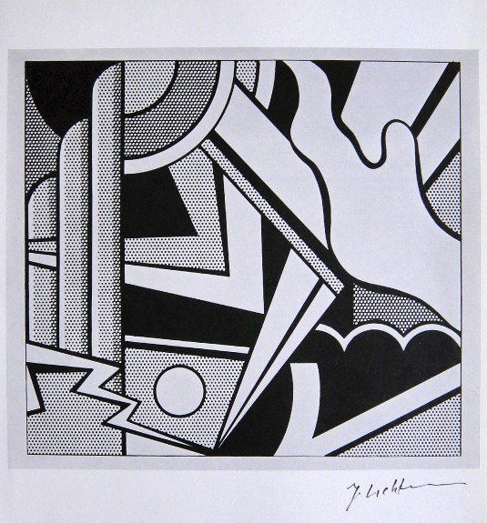 ROY LICHTENSTEIN, Signed Print, 1968: Roy LICHTENSTEIN, "Form" signed Offset Print. From a signed VIP book Claes Oldenburg - Drawings and Prints. Published by Chelsea House, New York in 1968. Hand signed by Lichtenstein in black pen. Size