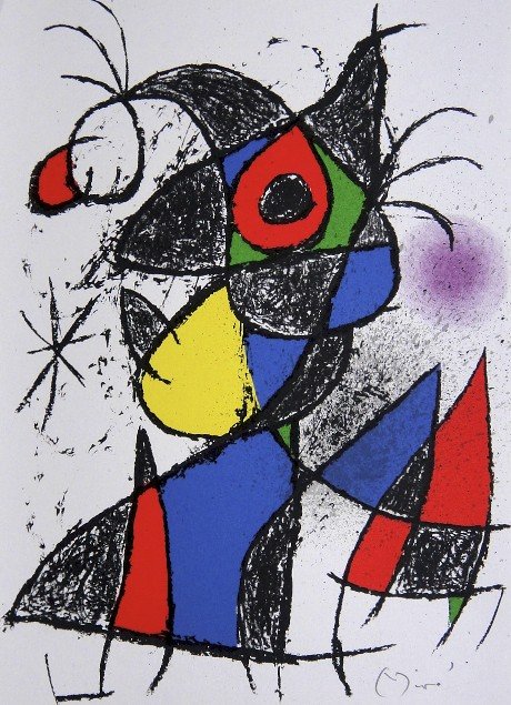 Joan MIRO, signed Lithograph, 1972: Joan Miro signed Lithograph from a VIP folder 1972. Hand signed by Miro in pencil. Lithograph: Fernand Mourlot, Paris. Prov: Maeght, Paris. Size: 12.2 x 9.1 in (31 x 23 cm).