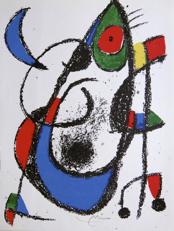 Joan MIRO, signed Lithograph, 1970: Joan Miro signed Lithograph from a VIP folder 1970 "Lithographe II" Hand signed by Miro in pencil. Lithograph: Fernand Mourlot, Paris. Prov: Maeght, Paris. Size: 12.6 x 9.8 in (32 x 25 cm).