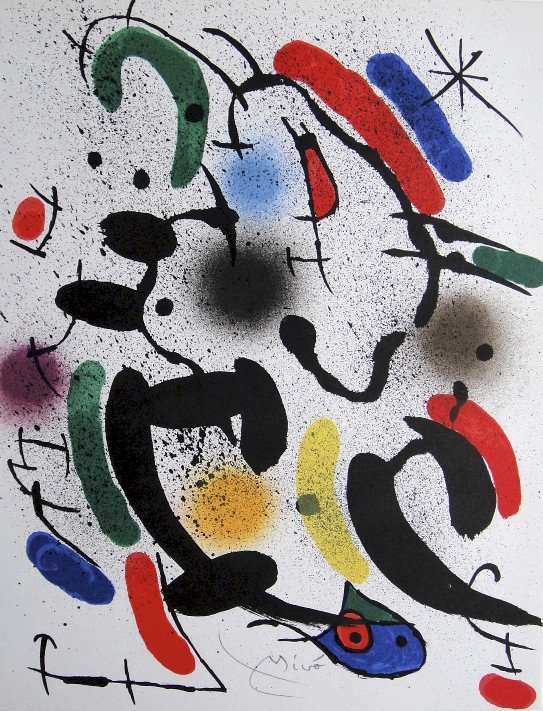 Joan MIRO, signed Lithograph, 1970: Wonderful signed Lithograph by Joan Miro. Hand signed by Joan Miro in pencil. From a VIP folder "Lithograph I" 1970. Maeght Editeur, Paris. Size: 12.6 x 9.5 in (32 x 24 cm).
