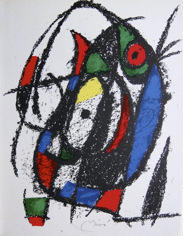 Joan MIRO, signed Lithograph, 1970: Joan Miro signed Lithograph from a VIP folder 1970 "Lithographe II" Hand signed by Miro in pencil. Lithograph: Fernand Mourlot, Paris. Prov: Maeght, Paris. Size: 12.6 x 9.8 in (32 x 25 cm).