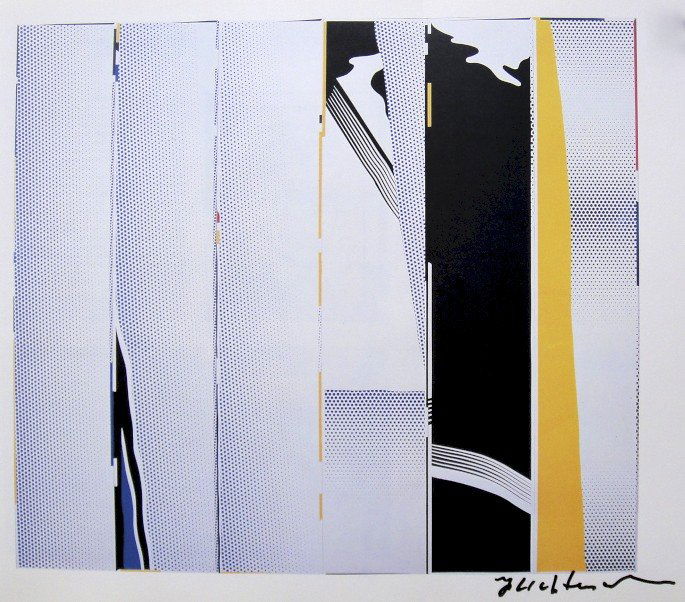 ROY LICHTENSTEIN, Signed Print, 1982: Roy LICHTENSTEIN, signed Offset Print "Mirror in Six Panels No. 1". From a signed VIP book published in 1982 by Nationalgalerie Berlin / Staatliche Museen Preussischer Kulturbesitz. Hand signed by Lic