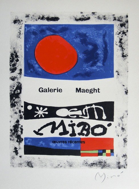 Joan Miro Lithograph Ecole de Paris: Original lithograph from a special VIP folder, 1953. Hand signed by Joan Miro in pencil. Lithograph: Fernand Mourlot, Paris. Editeur: Galerie Maeght, Paris. Prov: Galerie Maeght, Paris. Size: 11.8 x 9