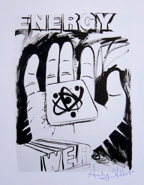 ANDY WARHOL, Signed Print, 1982: Andy WARHOL, "Energy - Power" signed Print. From a signed VIP book from 1982. Hand signed by Andy Warhol in blue pen. Size: 10.6 x 8.7 in (27 x 22 cm), printed on the back.