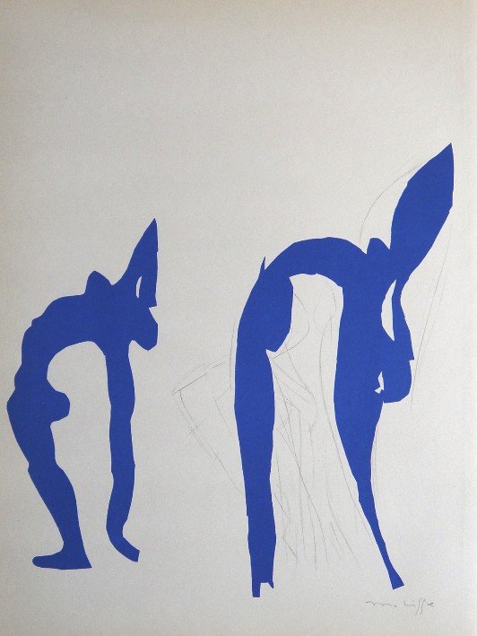 Henri Matisse "Verve Paris" signed original Lithograph: Henri Matisse, original Lithograph "Acrobates". From a signed VIP book "Verve Paris" from 1953. Hand signed by Matisse in pencil. Editeur Fernand Mourlot. Size: 13.8 x 10.2 in (35 x 26 cm).
