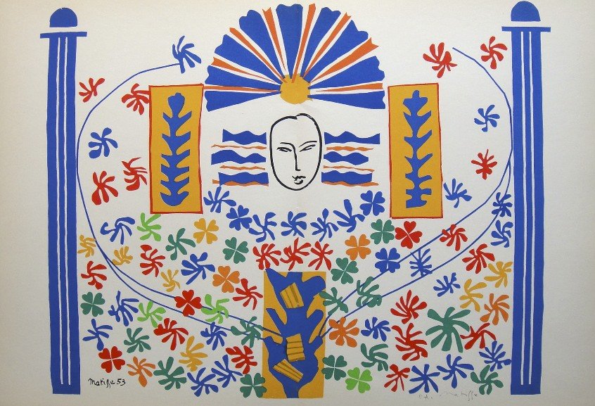 Henri Matisse "Verve Paris" signed original Lithograph: Henri Matisse, original Lithograph "Apollon". From a signed VIP book "Verve Paris" from 1953. Hand signed and E.A. by Matisse in pencil and signed in the plate. Editeur Fernand Mourlot. Size: 13.8 x 2