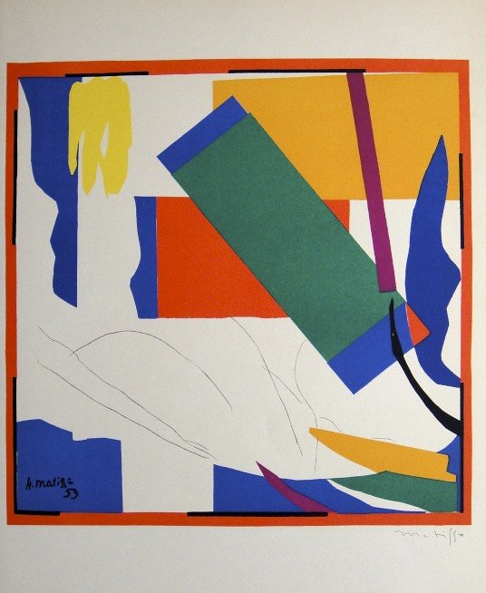 Henri Matisse "Verve Paris" signed original Lithograph: Henri Matisse, original Lithograph "Souvenir d'Oceanie". From a signed VIP book "Verve Paris" from 1953. Hand signed by Matisse in pencil and signed in the plate. Editeur Fernand Mourlot. Size: 13.8 x