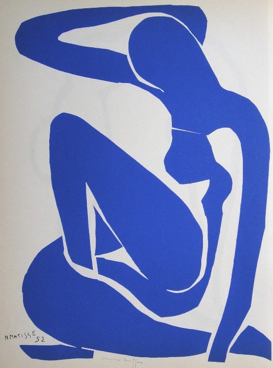 Henri Matisse "Verve Paris" signed original Lithograph: Henri Matisse, original Lithograph "Nu bleu". From a signed VIP book "Verve Paris" from 1953. Hand signed by Matisse in pencil and signed in the plate. Editeur Fernand Mourlot. Size: 13.8 x 10.2 in (3