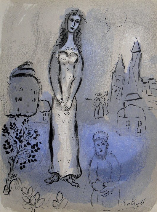 Marc CHAGALL "Bible" signed original Lithograph: Marc Chagall, original Lithograph "Esther". From a signed VIP book "Bible" from 1960. Hand signed by Chagall in balck pen. Editeur Fernand Mourlot. Prov: Galerie les Tourettes, Dr. A. Wertheimer, Pari