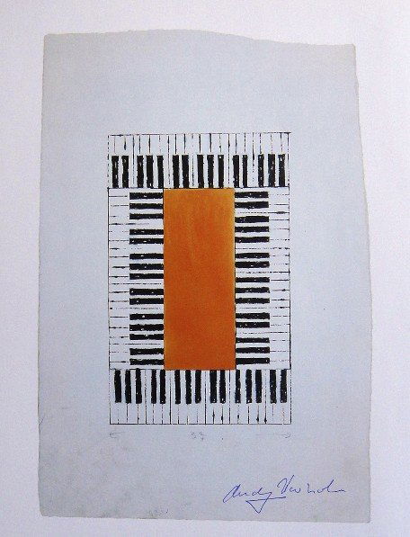ANDY WARHOL, Signed Print, 1982: Andy WARHOL, "Piano Keys" signed Print. From a signed VIP book from 1982. Hand signed by Andy Warhol in blue pen. Size: 10.6 x 8.7 in (27 x 22 cm), printed on the back.
