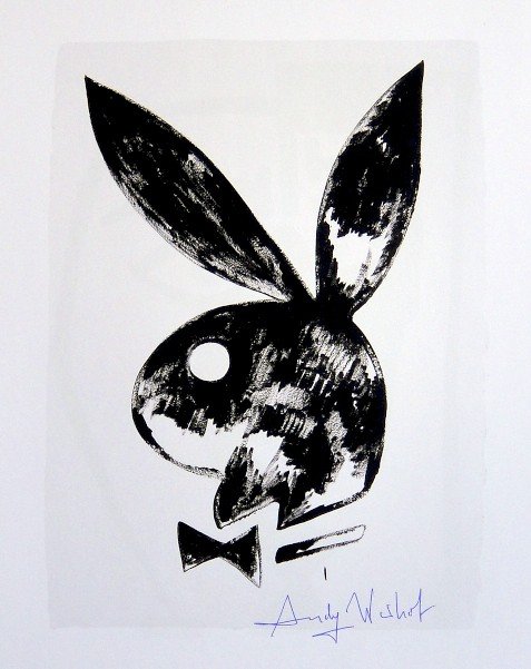 ANDY WARHOL, Signed Print, 1982: Andy WARHOL, "Playboy Bunny" signed Print. From a signed VIP book from 1982. Hand signed by Andy Warhol in blue pen. Size: 10.6 x 8.7 in (27 x 22 cm), printed on the back.