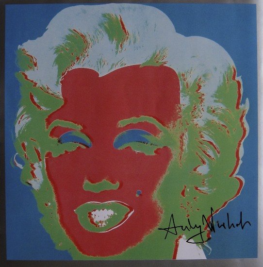 ANDY WARHOL, Signed Print, 1982: Andy WARHOL, "Marilyn Monroe", signed special Print. From a signed VIP-catalog from 1982. Hand signed by Andy Warhol in black pen. Size: 9 x 9 in (23 x 23 cm).