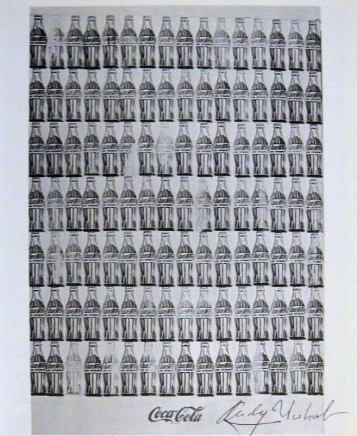 ANDY WARHOL, Signed Print, 1982: Andy WARHOL, "Green Coca-Cola Bottels", signed special Print. From a signed VIP-catalog from 1982. Hand signed by Andy Warhol in black pen. Size: 9.45 x 8.07 in (24 x 20.5 cm), printed on the back.