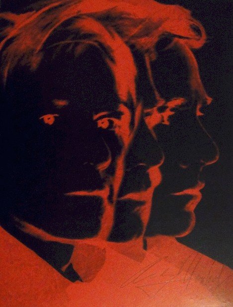 ANDY WARHOL, Signed Print, 1982: Andy WARHOL, "Self Portrait", signed special Print. From a signed VIP-catalog from 1982. Hand signed by Andy Warhol in black pen. Size: 10.43 x 8.07 in (26.5 x 20.5 cm), thin card board, printed on th
