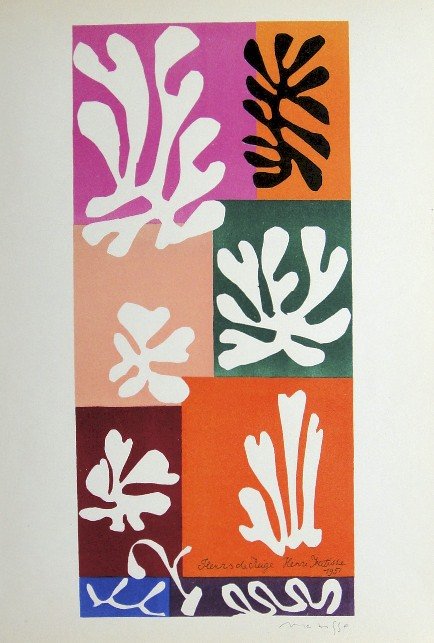 Henri Matisse "Verve Paris" signed original Lithograph: Henri Matisse, original Lithograph "Fleurs de Neige". From a signed VIP book "Verve Paris" from 1953. Hand signed by Matisse in pencil and signed in the plate. Editeur Fernand Mourlot. Size: 13.8 x 10