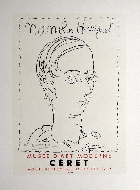 Pablo PICASSO, signed Print, 1962: Signed Print "Musee d'Art Moderne Ceret" by Pablo Picasso. From a VIP book, published in 1962. Hand signed by Picasso in pencil and signed in the plate. Prov: Galerie les Tourettes, Dr. A. Wertheimer,